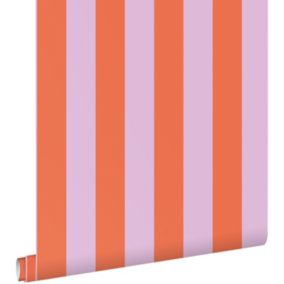 ESTAhome papier peint à rayures orange et lilas violet - 50 x 900 cm - 139904