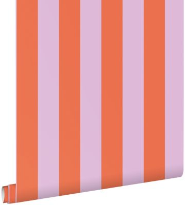 ESTAhome papier peint à rayures orange et lilas violet 53 cm x 10.05 m