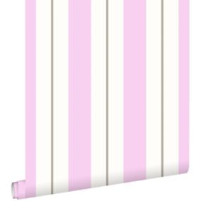 ESTAhome papier peint à rayures rose et marron - 53 cm x 10,05 m - 136412