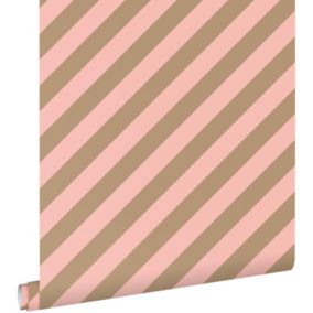 ESTAhome papier peint à rayures rose et marron beige - 50 x 900 cm - 139955