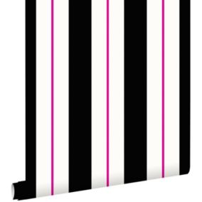 ESTAhome papier peint à rayures rose et noir - 53 cm x 10,05 m - 116506