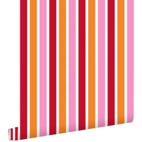 ESTAhome papier peint à rayures rose et orange - 53 cm x 10,05 m - 114629