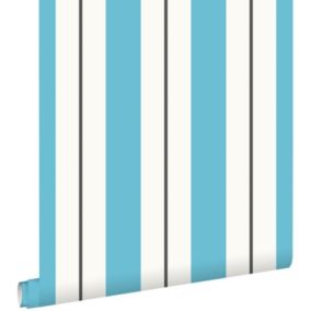 ESTAhome papier peint à rayures turquoise et gris - 53 cm x 10,05 m - 136413