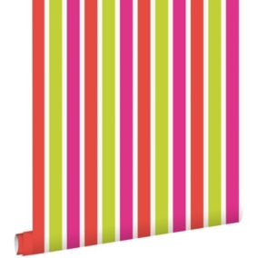 ESTAhome papier peint à rayures vert citron et rose - 53 cm x 10,05 m - 116514