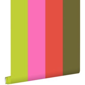 ESTAhome papier peint à rayures vert citron et rose - 53 cm x 10,05 m - 116521