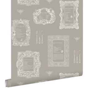 ESTAhome papier peint recettes taupe - 53 cm x 10,05 m - 127632