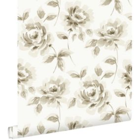 ESTAhome papier peint roses peintes à l'aquarelle beige et marron - 53 cm x 10,05 m - 128012