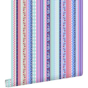 ESTAhome papier peint rubans bleu clair et rose - 53 cm x 10,05 m - 138140