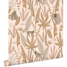 ESTAhome papier peint singes de la jungle rose terracotta - 50 x 900 cm - 139737