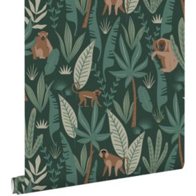 ESTAhome papier peint singes de la jungle vert foncé - 0,53 x 10,05 m - 139234