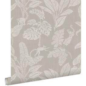 ESTAhome papier peint singes et feuilles de la jungle gris chaud - 50 x 900 cm - 139862