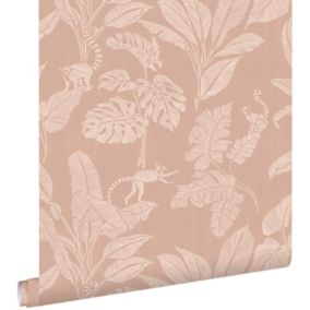 ESTAhome papier peint singes et feuilles de la jungle rose terracotta - 50 x 900 cm - 139861