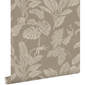 ESTAhome papier peint singes et feuilles de la jungle taupe - 50 x 900 cm - 139864