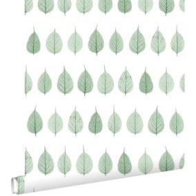 ESTAhome papier peint squelettes de feuilles vert jungle tropicale et blanc mat - 53 cm x 10,05 m - 128847