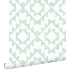 ESTAhome papier peint tapis Marrakech vert menthe pastel clair grisé et blanc mat - 53 cm x 10,05 m - 148674