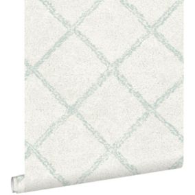 ESTAhome papier peint tapis oriental berber vert menthe pastel clair grisé et blanc mat - 53 cm x 10,05 m - 148665