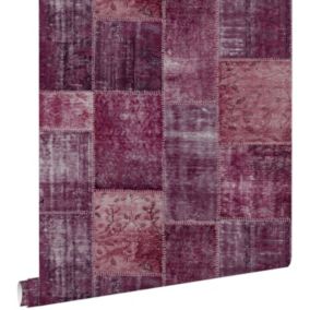 ESTAhome papier peint tapis patchwork kilim oriental bordeaux - 53 cm x 10,05 m - 148653