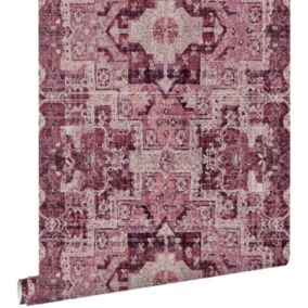 ESTAhome papier peint tapis patchwork kilim oriental bordeaux - 53 cm x 10,05 m - 148657