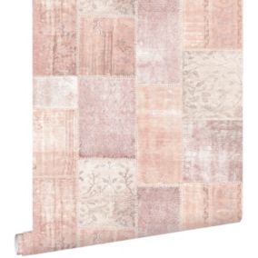 ESTAhome papier peint tapis patchwork kilim oriental rose orange pêche - 53 cm x 10,05 m - 148651