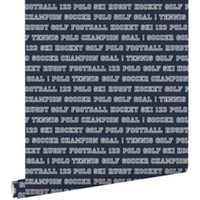 ESTAhome papier peint textes de sport bleu foncé - 53 cm x 10,05 m - 138830