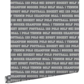 ESTAhome papier peint textes de sport gris foncé - 53 cm x 10,05 m - 138803