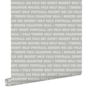 ESTAhome papier peint textes de sport taupe - 53 cm x 10,05 m - 138802