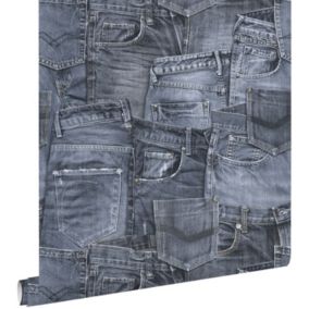 ESTAhome papier peint tissu de jeans bleu - 53 cm x 10,05 m - 137737