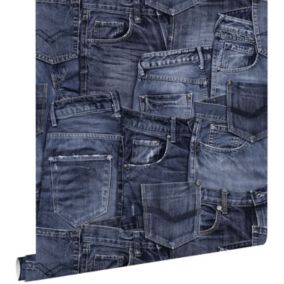 ESTAhome papier peint tissu de jeans encre bleu - 53 cm x 10,05 m - 137736