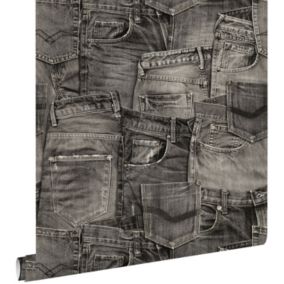 ESTAhome papier peint tissu de jeans noir - 53 cm x 10,05 m - 137738
