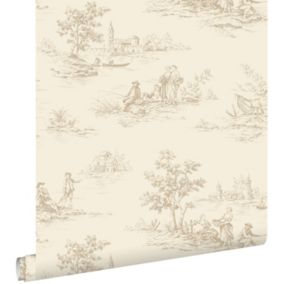 ESTAhome papier peint toile de jouy beige clair - 50 x 900 cm - 139811