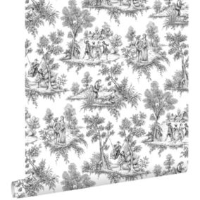 ESTAhome papier peint toile de jouy noir - 53 cm x 10,05 m - 136820