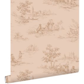 ESTAhome papier peint toile de jouy rose clair - 50 x 900 cm - 139812