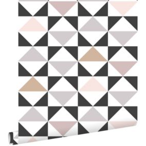 ESTAhome papier peint triangles blanc, noir, gris chaud et vieux rose - 0,53 x 10,05 m - 139094