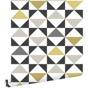 ESTAhome papier peint triangles blanc, noir, gris et jaune ocre - 0,53 x 10,05 m - 139095