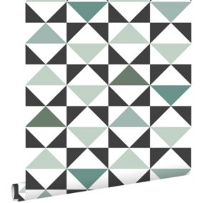 ESTAhome papier peint triangles blanc, noir, vert menthe et vert de la mer grisé - 0,53 x 10,05 m - 139096