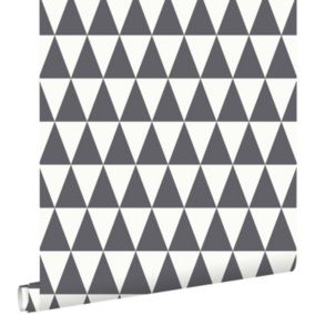 ESTAhome papier peint triangles géométriques graphiques gris foncé et blanc mat - 53 cm x 10,05 m - 148672