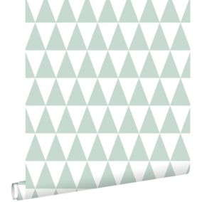 ESTAhome papier peint triangles géométriques graphiques vert menthe pastel et blanc mat - 53 cm x 10,05 m - 128843