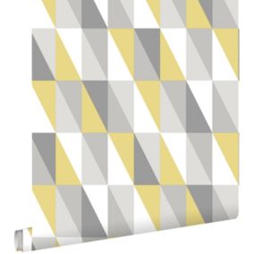 ESTAhome papier peint triangles graphiques jaune ocre et gris - 53 cm x 10,05 m - 138921