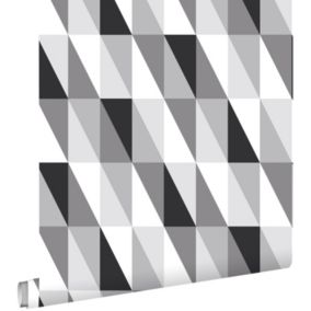 ESTAhome papier peint triangles graphiques noir, gris et blanc - 0,53 x 10,05 m - 139121