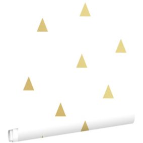 ESTAhome papier peint triangles graphiques or brillant et blanc - 53 cm x 10,05 m - 138943