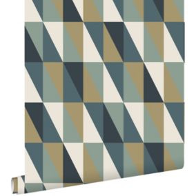 ESTAhome papier peint triangles graphiques or, vert et bleu - 0,53 x 10,05 m - 139197