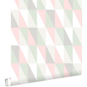 ESTAhome papier peint triangles graphiques rose clair et vert menthe - 53 cm x 10,05 m - 138919
