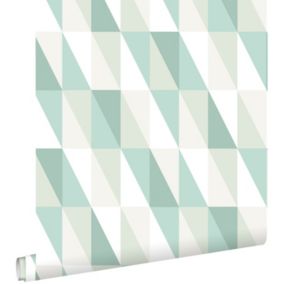 ESTAhome papier peint triangles graphiques vert menthe et bleu - 53 cm x 10,05 m - 138920