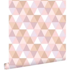 ESTAhome papier peint triangles lilas violet, rose clair et terracotta - 50 x 900 cm - 139475