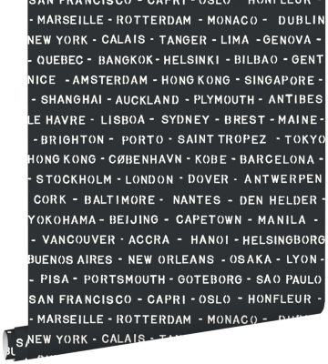 ESTAhome papier peint villes portuaires noir et blanc 53 cm x 10.05 m