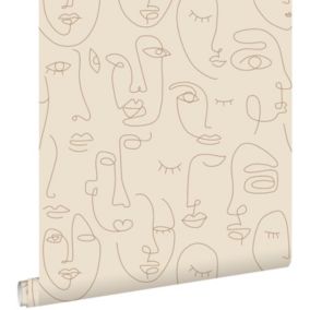 ESTAhome papier peint visages Line Art beige clair - 0,53 x 10,05 m - 139374