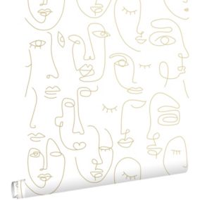 ESTAhome papier peint visages Line Art blanc et or brillant - 0,53 x 10,05 m - 139146