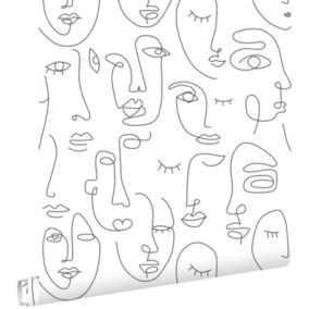 ESTAhome papier peint visages Line Art noir et blanc - 0,53 x 10,05 m - 139145