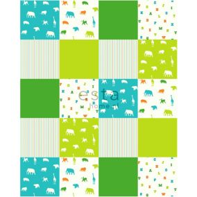 ESTAhome papier peint XL animaux vert citron et turquoise - 20 behangtegels van 53 x 53 cm - 157324