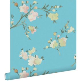 ESTAhome PP intissé éco texture fleurs de cerisier bleu-Van-Gogh - 0,53 x 10,05 m - 148753